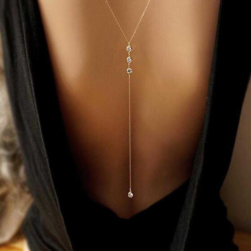 Marve Long Bare Back Gold Necklace - Selin Haus